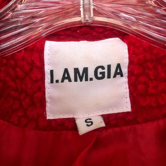 I. AM. GIA. Red Oversized Full Zip Collared Teddy Jacket Women's Small - Picture 5 of 9